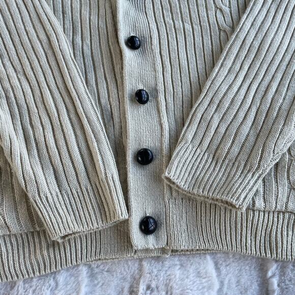 🔥Vintage 90s John Blair Classic Cable Knit Cardigan Sweater Grandpa Grunge Dad - Picture 10 of 16